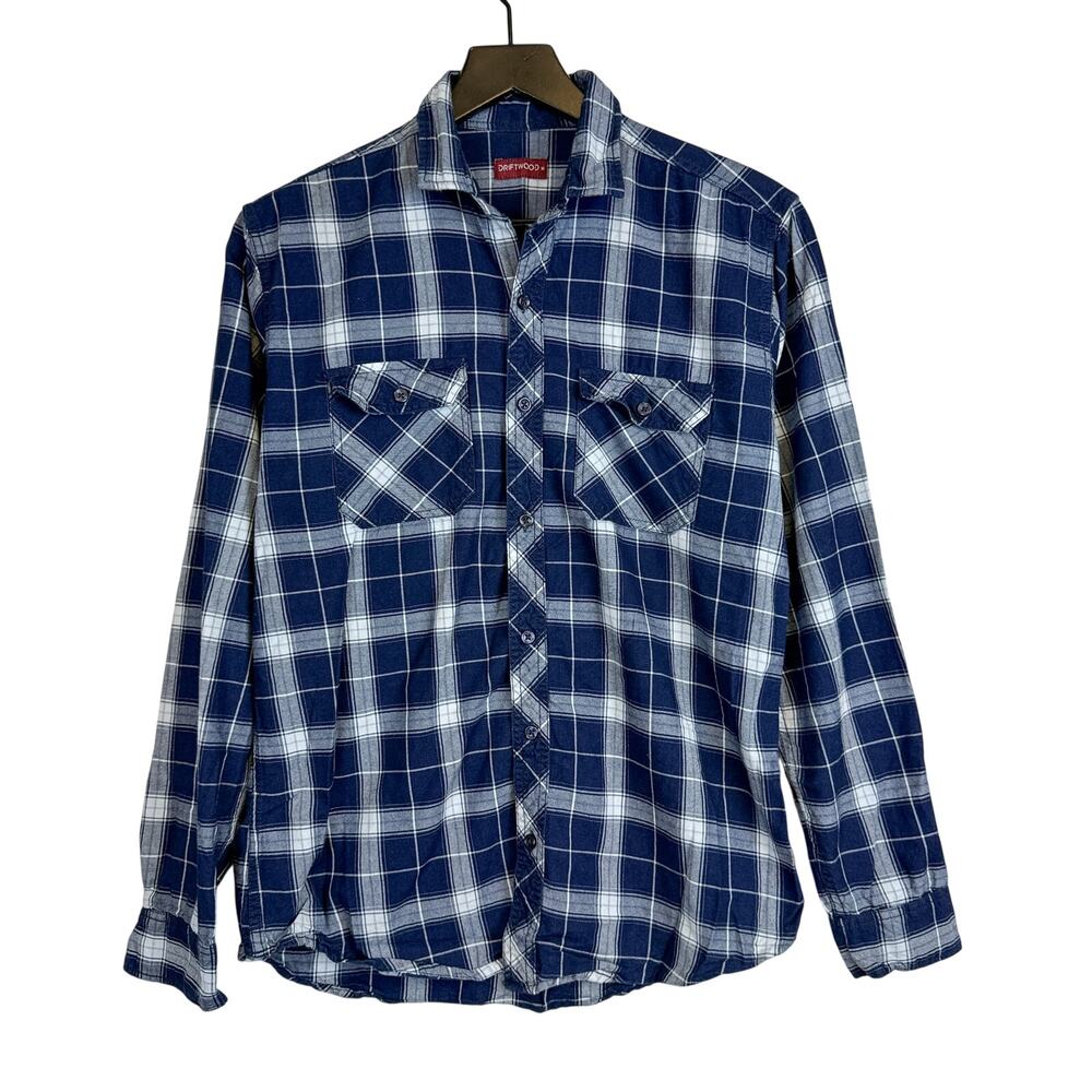 Driftwood Mens Plaid Blue Lightweight Button Down Shirt - M